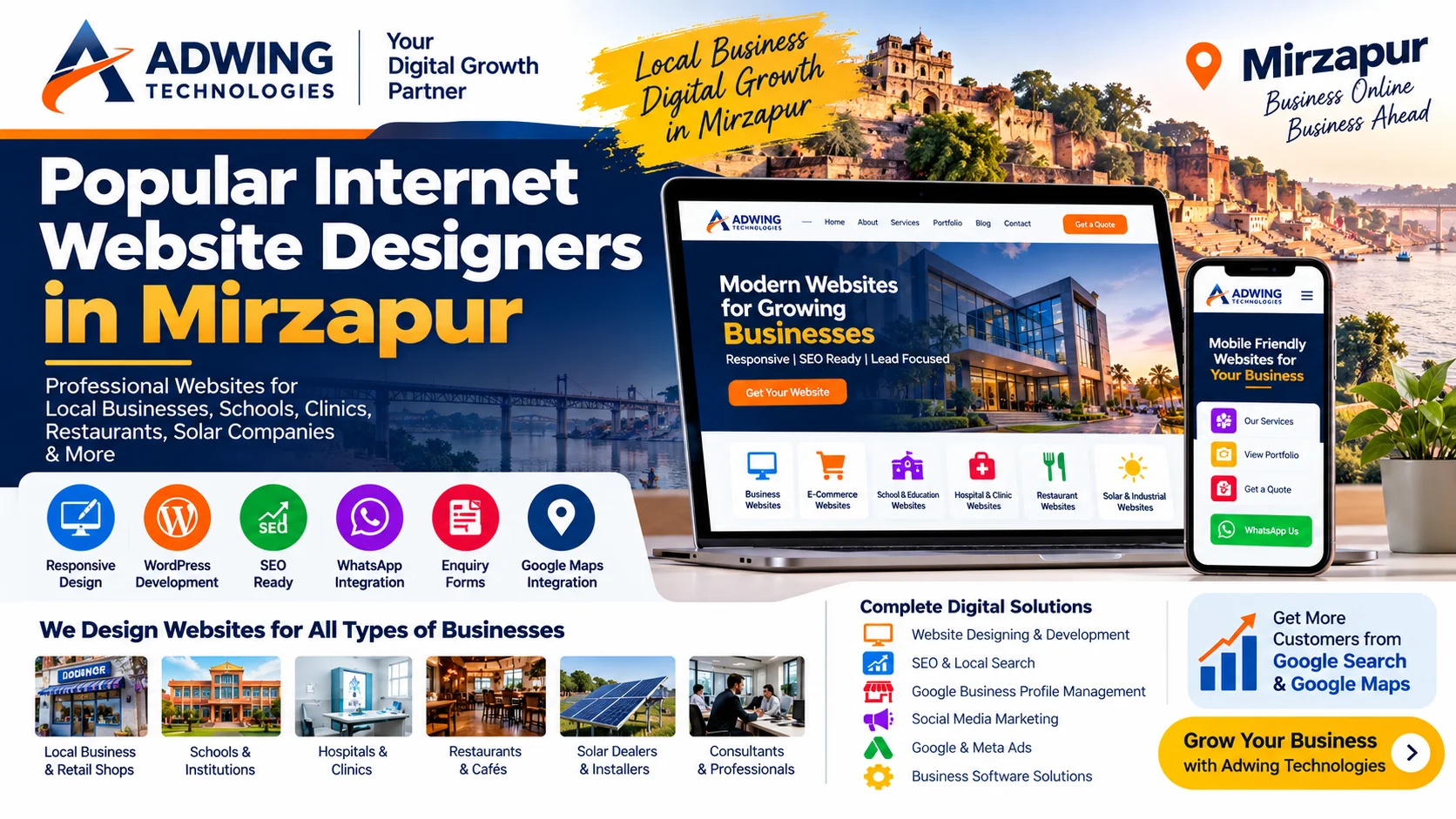 Popular Internet Website Designers in Mirzapur | Adwing Technologies