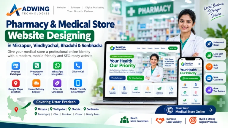 Pharmacy website designing services in Mirzapur Uttar Pradesh by Adwing Technologies